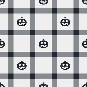 Halloween vector pattern with plaid stripes and pumpkins, spooky ghosts, an.. Illustrazione stock