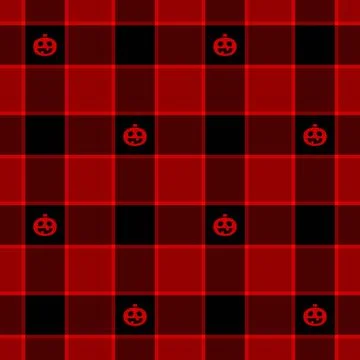 Halloween vector pattern with plaid stripes and pumpkins, spooky ghosts, an.. Stockillustratie