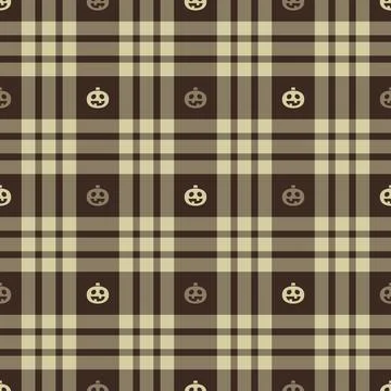 Halloween vector pattern with plaid stripes and pumpkins, spooky ghosts, an.. 库存插图