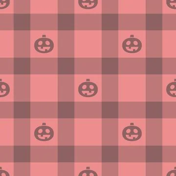 Halloween vector pattern with plaid stripes and pumpkins, spooky ghosts, an.. Stock Illustration
