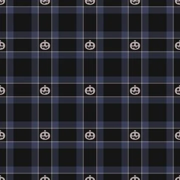 Halloween vector pattern with plaid stripes and pumpkins, spooky ghosts, an.. イラスト素材