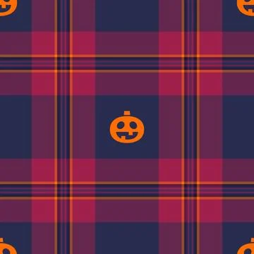 Halloween vector pattern with plaid stripes and pumpkins, spooky ghosts, an.. Stockillustratie