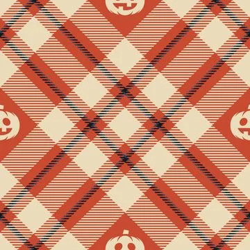 Halloween vector pattern with plaid stripes and pumpkins, spooky ghosts, an.. 库存插图