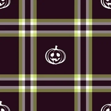 Halloween vector pattern with plaid stripes and pumpkins, spooky ghosts, an.. イラスト素材