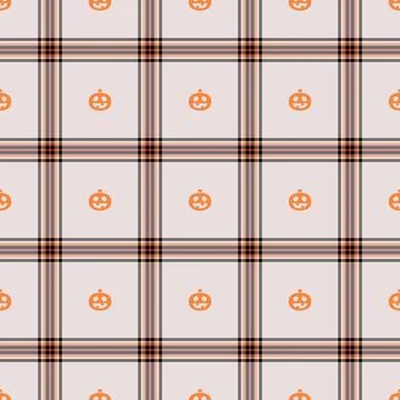 Halloween vector pattern with plaid stripes and pumpkins, spooky ghosts, an.. Stock Illustration