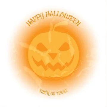 Halloween vector poster with yellow pumpkin on the light background with patt Stock Illustration