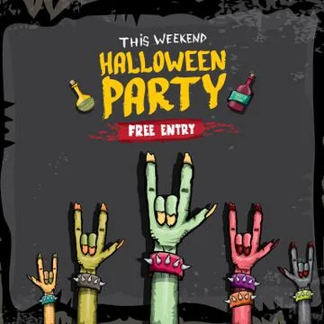 Halloween vector rock n roll zombie background 스톡 일러스트