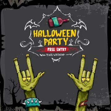 Halloween vector rock n roll zombie background Stock Illustration