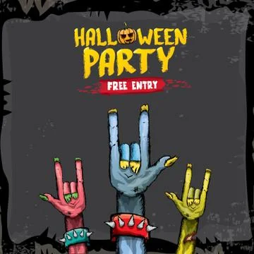 Halloween vector rock n roll zombie background Stock Illustration
