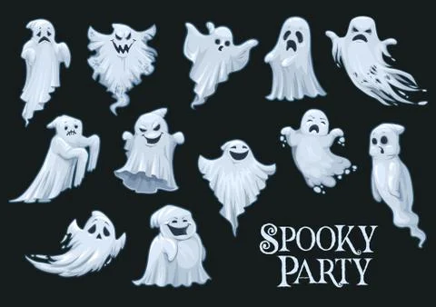 Halloween vector scary ghosts, spooky party Stock Illustration