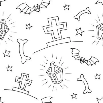 Halloween vector seamless. Black and white outline illustration. Stock Illustration