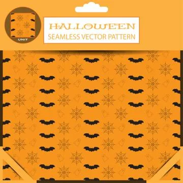 Halloween vector seamless pattern with dark gray silhouettes of ghost, spider Stock Illustration
