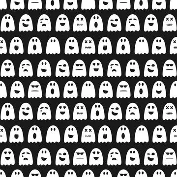 Halloween vector seamless pattern with ghosts Stock Illustration