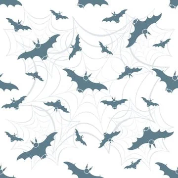 Halloween vector seamless pattern with web and bat Stock Illustration