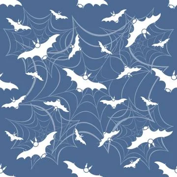 Halloween vector seamless pattern with web and bat 스톡 일러스트