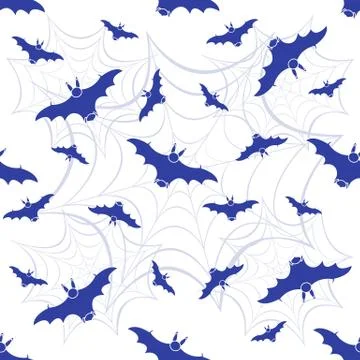 Halloween vector seamless pattern with web and bat 스톡 일러스트