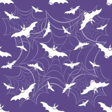 Halloween vector seamless pattern with web and bat Illustrazione stock