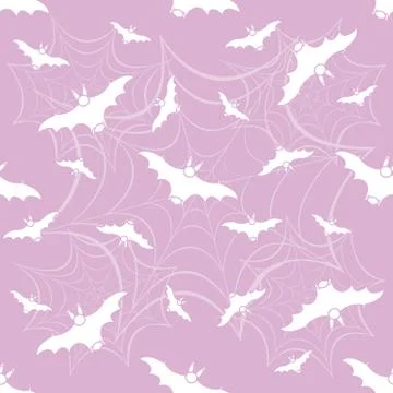 Halloween vector seamless pattern with web and bat Illustrazione stock