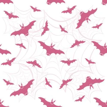 Halloween vector seamless pattern with web and bat Stock Illustration