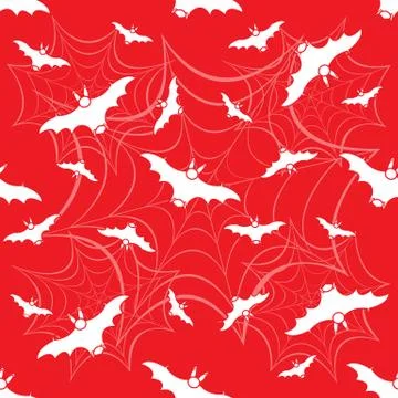 Halloween vector seamless pattern with web and bat Stock Illustration
