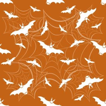 Halloween vector seamless pattern with web and bat Illustrazione stock