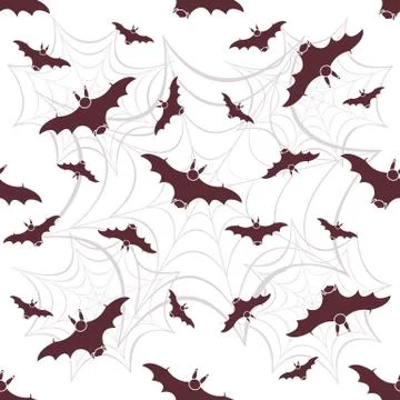 Halloween vector seamless pattern with web and bat Stock Illustration
