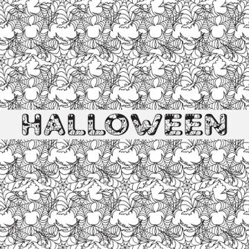 Halloween vector seamless pattern with web and bat Stock Illustration