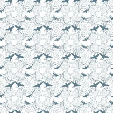 Halloween vector seamless pattern with web and bat Stock Illustration