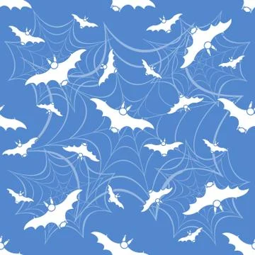 Halloween vector seamless pattern with web and bat Stock Illustration