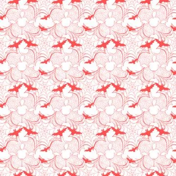 Halloween vector seamless pattern with web and bat Stock Illustration