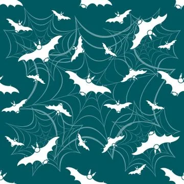 Halloween vector seamless pattern with web and bat 스톡 일러스트