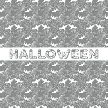 Halloween vector seamless pattern with web and bat Stock Illustration