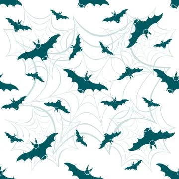 Halloween vector seamless pattern with web and bat Illustrazione stock