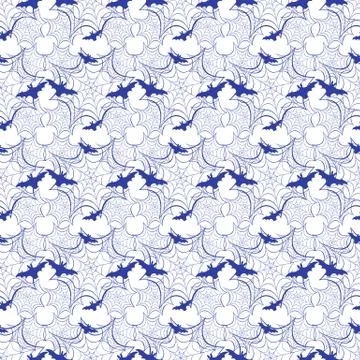 Halloween vector seamless pattern with web and bat Stock Illustration