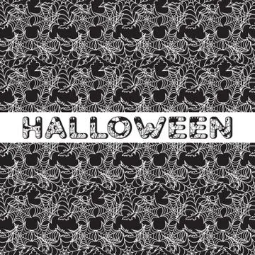 Halloween vector seamless pattern with web and bat Illustrazione stock