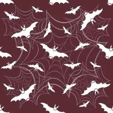 Halloween vector seamless pattern with web and bat Stock Illustration