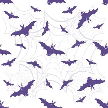 Halloween vector seamless pattern with web and bat Stock Illustration