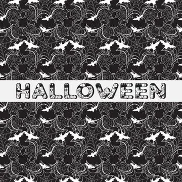 Halloween vector seamless pattern with web and bat Illustrazione stock