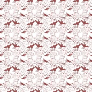 Halloween vector seamless pattern with web and bat Stock Illustration