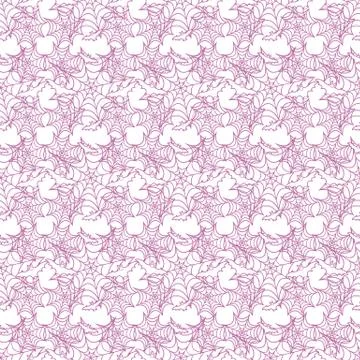 Halloween vector seamless pattern with web and bat Stock Illustration