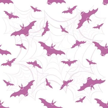 Halloween vector seamless pattern with web and bat Stock Illustration