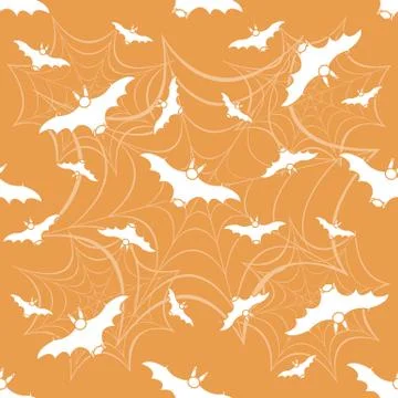 Halloween vector seamless pattern with web and bat Illustrazione stock