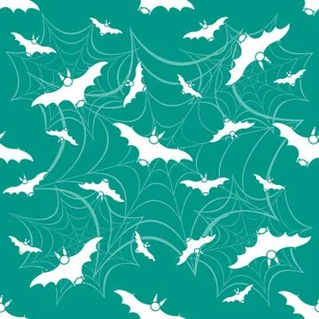Halloween vector seamless pattern with web and bat Stock Illustration