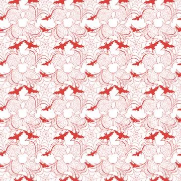 Halloween vector seamless pattern with web and bat Stock Illustration