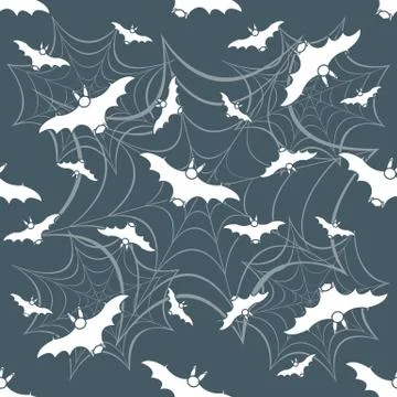 Halloween vector seamless pattern with web and bat Stock Illustration
