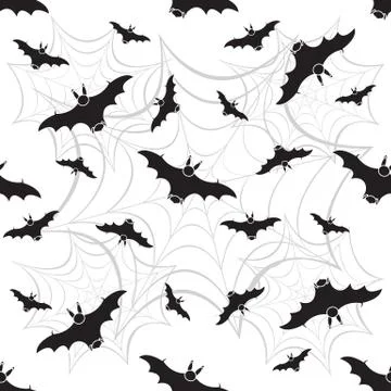 Halloween vector seamless pattern with web and bat 스톡 일러스트