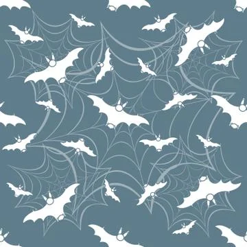 Halloween vector seamless pattern with web and bat Stock Illustration