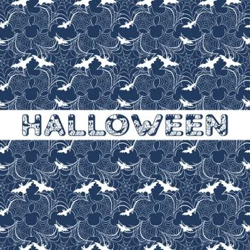Halloween vector seamless pattern with web and bat Stock Illustration