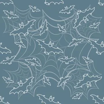 Halloween vector seamless pattern with web and bat 스톡 일러스트