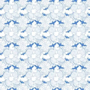 Halloween vector seamless pattern with web and bat Stock Illustration